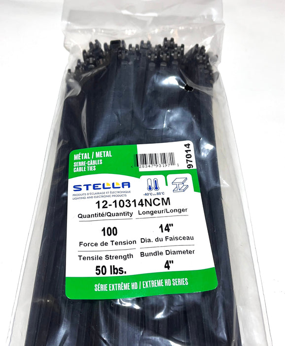 100 SERRE-CÂBLE NOIR DENT MÉTALLIQUE 14" 50LBS (B2B) (CNUM:4182390233)