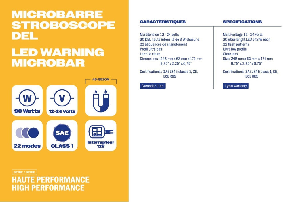 LED WARNING MICROBAR 10" 90 W PERMANENT HP SERIES SAE CLASS 1 STELLA