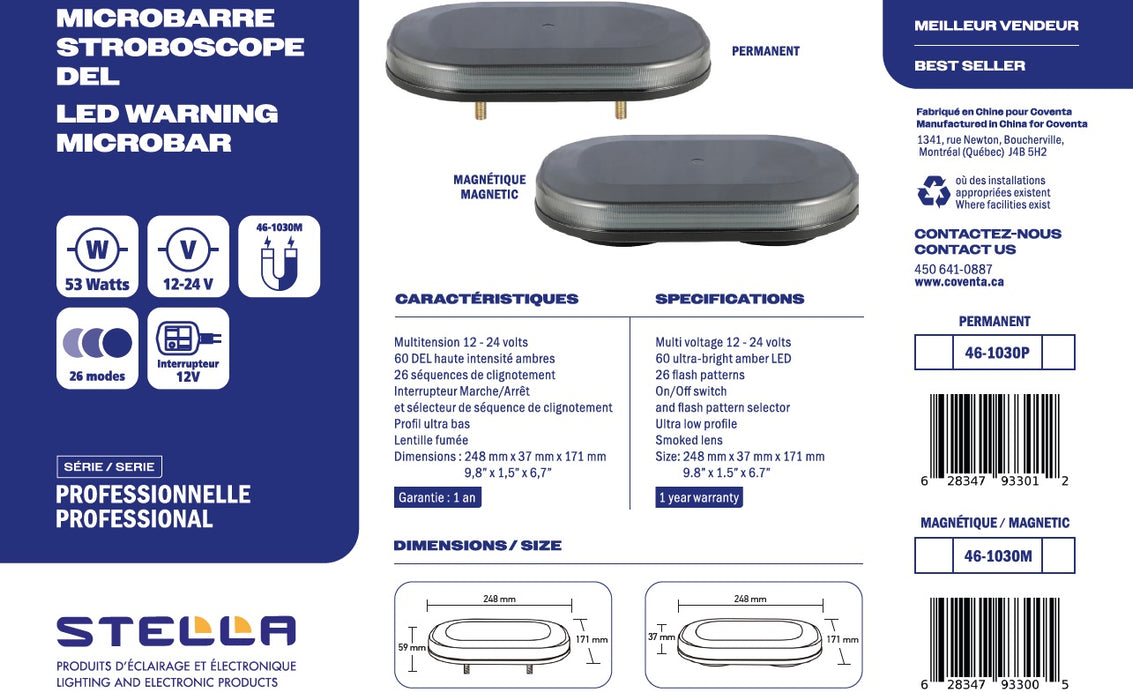 LED WARNING MICROBAR SMOKED 10" 53 W PERMANENT PROFESSIONAL SERIES