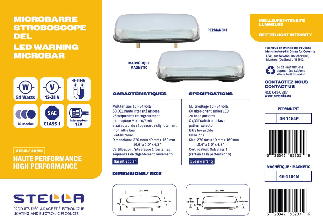 LED WARNING MICROBAR 11" 54 W PERMANENT HIGH PERFORMANCE SERIES SAE CLASS 1 STELLA