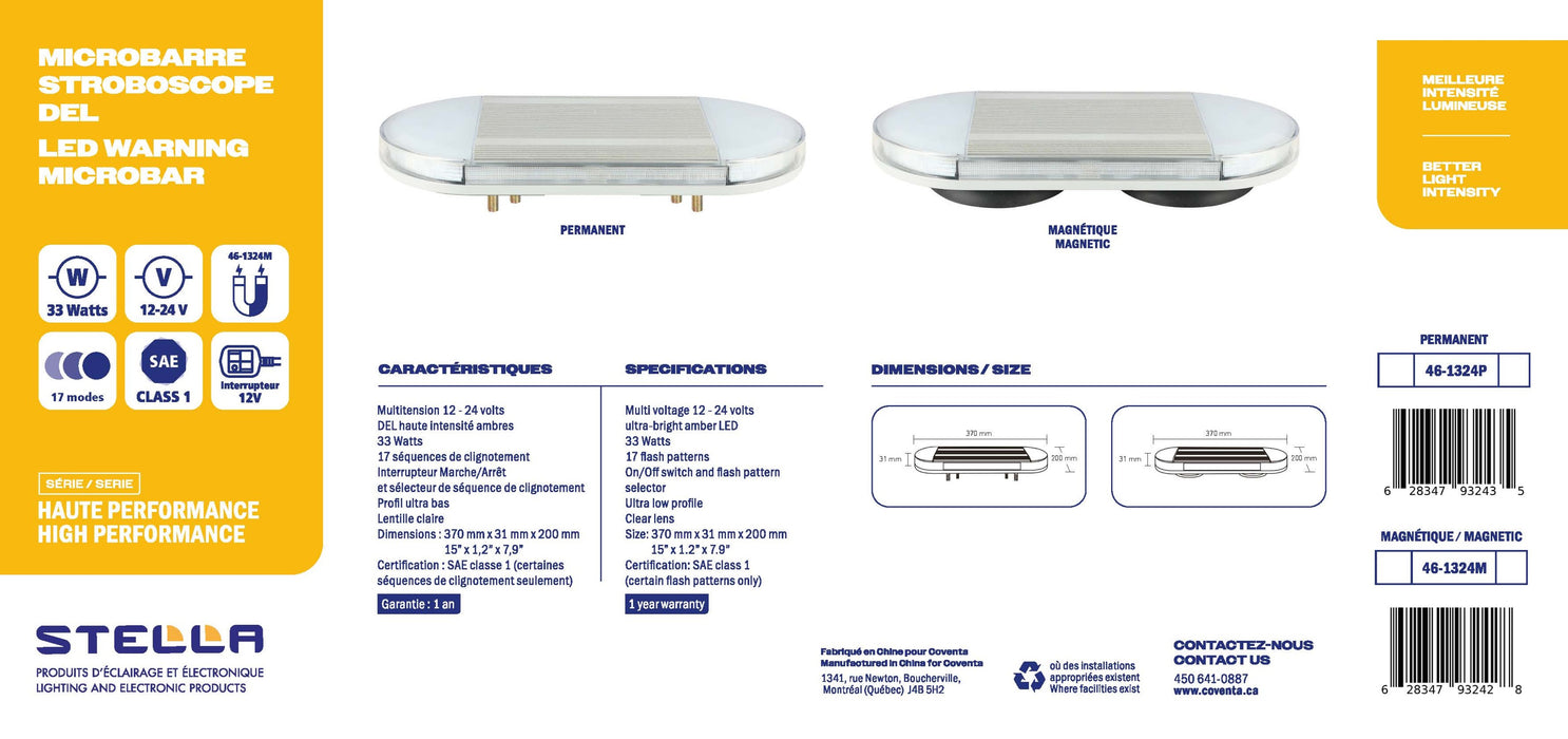 LED WARNING MICROBAR 15" 33 W MAGNETIC HP SERIES SAE CLASS 1 STELLA