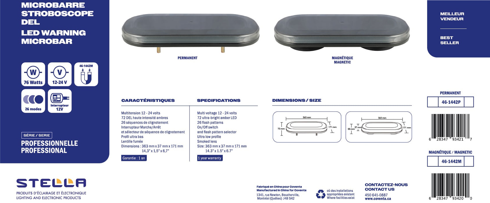 LED WARNING MICROBAR SMOKED 14" 76 W MAGNETIC PROFESSIONAL SERIES