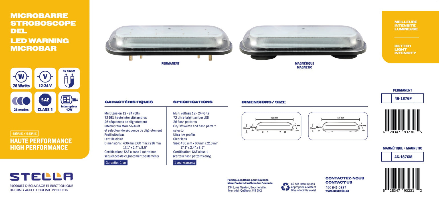 LED WARNING MICROBAR 17" 76 W MAGNETIC HIGH PERFORMANCE SERIES SAE CLASS 1 STELLA