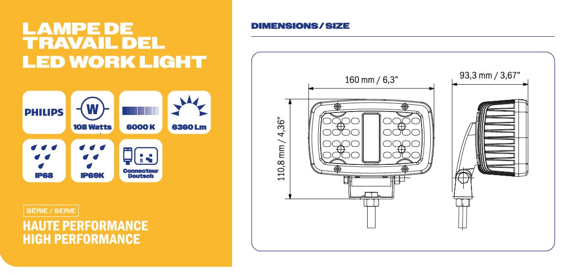36 LED WORK LIGHT 6360 LUMENS WIDE FLOOD HIGH PERFORMANCE SERIES