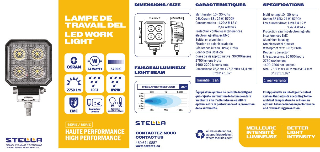 4 LED 2750 LUMENS WIDE FLOOD WORK LAMP HIGH PERFORMANCE SERIES