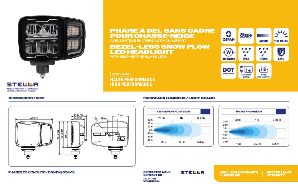 SELF-HEATING LED HEADLIGHT SET FOR SNOWPLOW HIGH PERFORMANCE SERIES