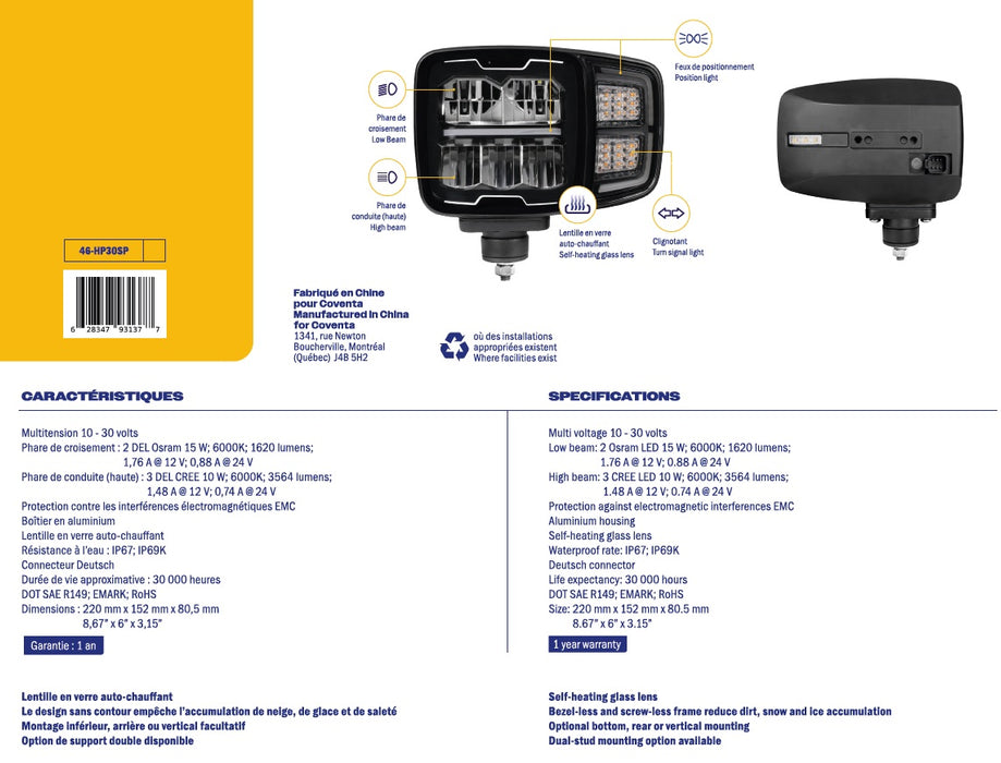 SELF-HEATING LED HEADLIGHT SET FOR SNOWPLOW HIGH PERFORMANCE SERIES