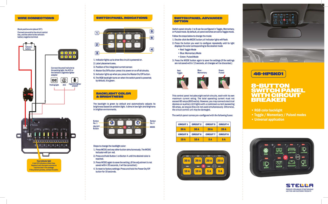 8-BUTTON SWITCH PANEL WITH CIRCUIT BREAKER HIGH PERFORMANCE SERIES