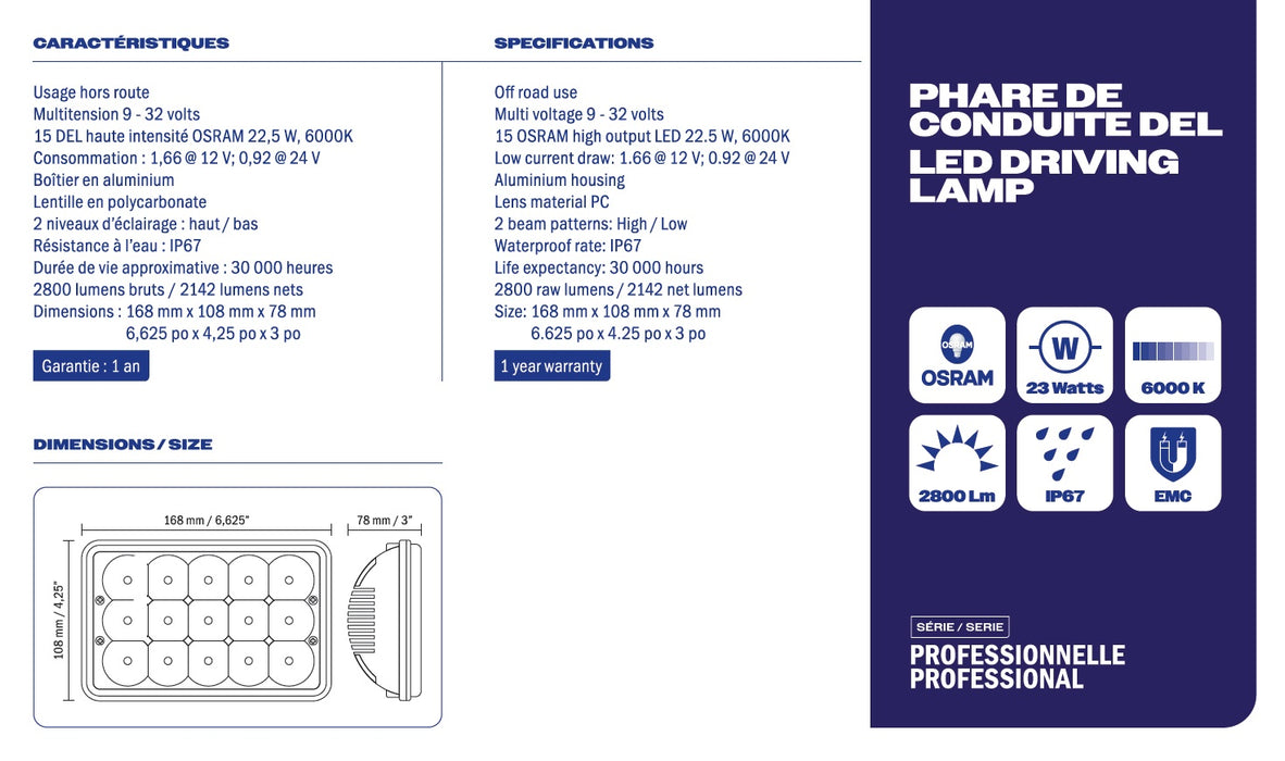 15 LED 2800 LUMENS OFF ROAD DRIVING LAMP PROFESSIONAL SERIES