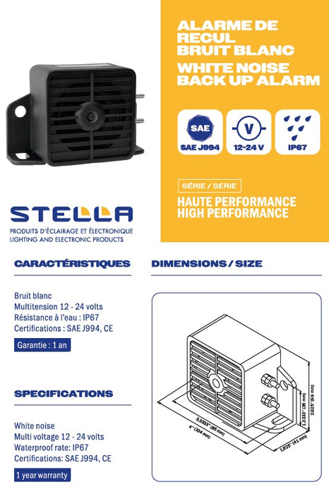 WHITE NOISE BACKUP ALARM 87 DB HIGH PERFORMANCE SERIES