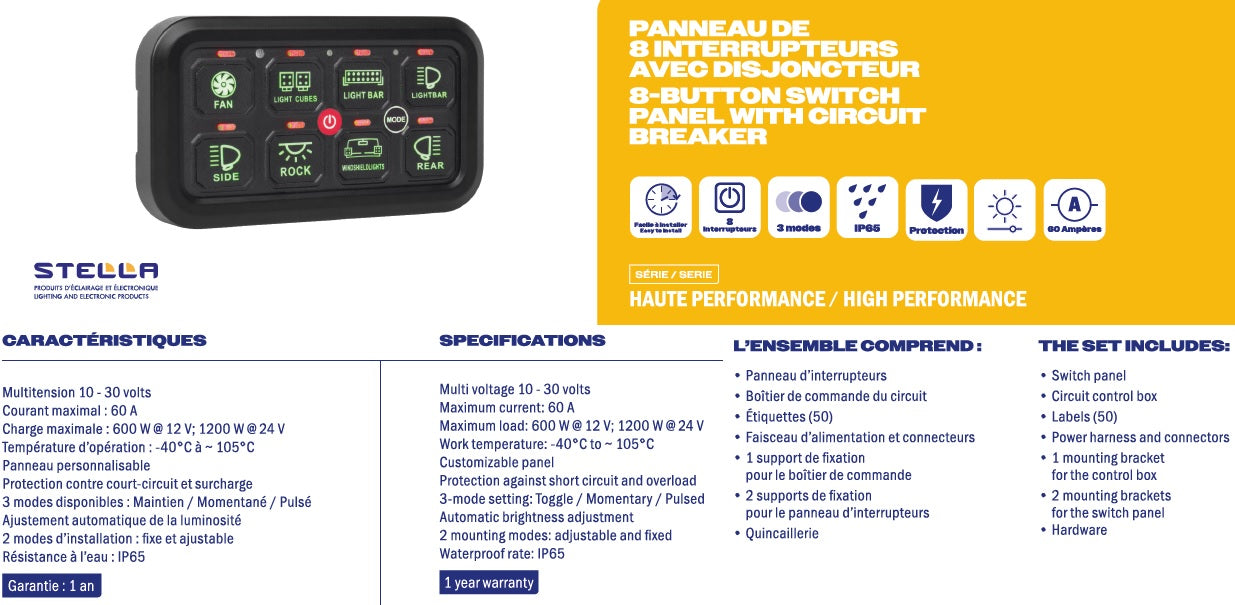 8-BUTTON SWITCH PANEL WITH CIRCUIT BREAKER HIGH PERFORMANCE SERIES