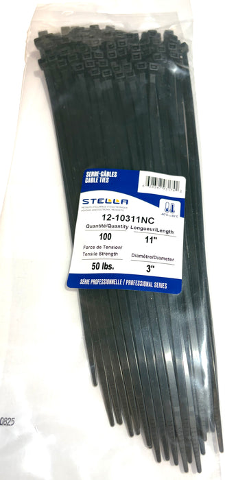 100 11'' BLACK 50 LB CABLE TIES