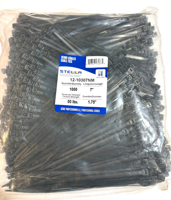 1000 7'' BLACK 50 LB CABLE TIES