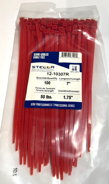 CABLE TIE, PROFESSIONAL SERIES RED,7 IN, 50LBS, 100UNITS
