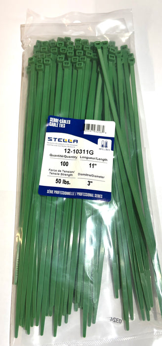 CABLE TIE, PROFESSIONAL SERIES GREEN, 11 IN, 50 LBS, 100 UNITS