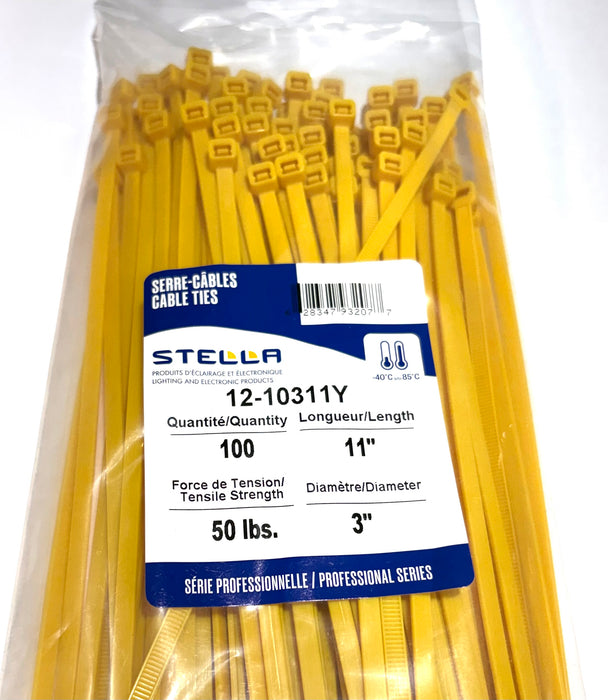 CABLE TIE, PROFESSIONAL SERIES YELLOW, 11 IN, 50 LBS, 100 UNITS