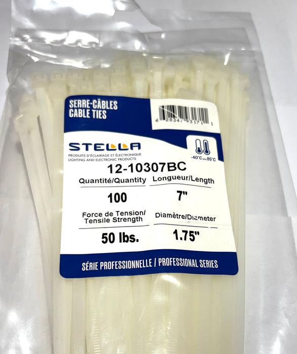 CABLE TIE PROFESSIONAL SERIES WHITE 7" 50 LB - 100 UN.