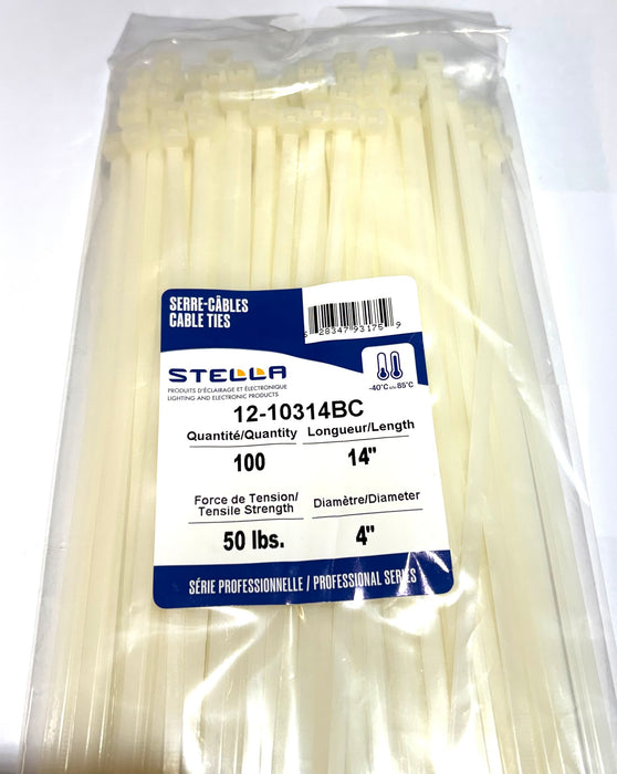 100 14'' WHITE 50 LBS CABLE TIES