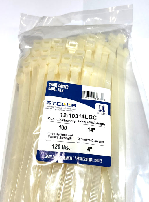 100 14'' WHITE 120 LBS WIDE CABLE TIES