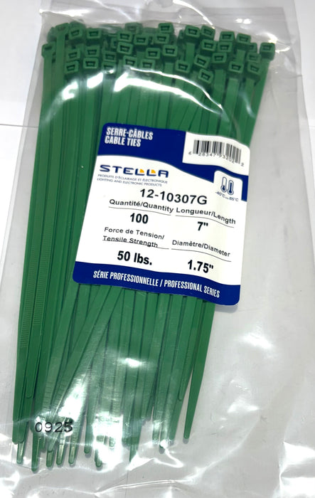CABLE TIE, PROFESSIONAL SERIES GREEN, 7.5 IN, 50 LBS, 100 UNITS
