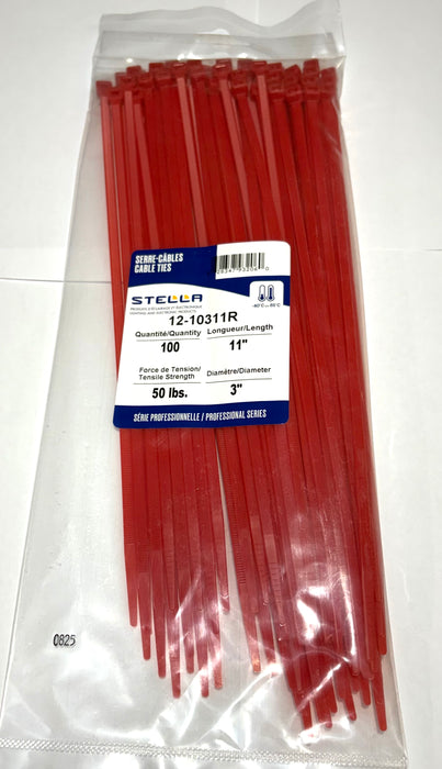 CABLE TIE, PROFESSIONAL SERIES RED, 11 IN, 50 LBS, 100 UNITS
