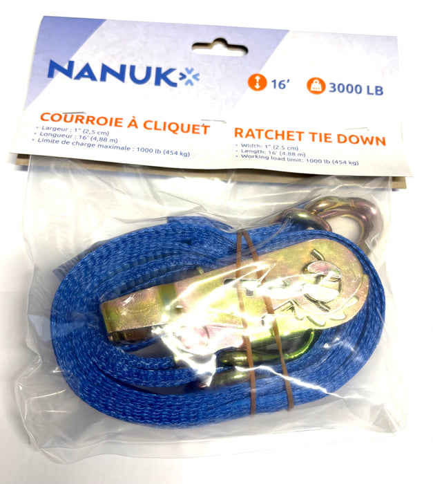 RATCHET TIE DOWN STRAPS, BS 3000LBS 1'' X 16'