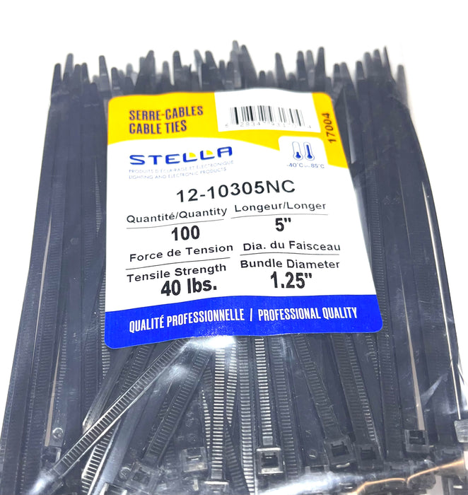 100 5'' BLACK 40 LB CABLE TIES