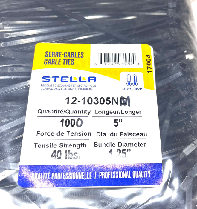 1000 5'' BLACK 40 LB CABLE TIES