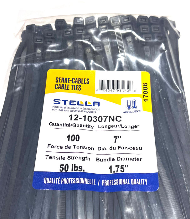 100 7'' BLACK 50 LB CABLE TIES