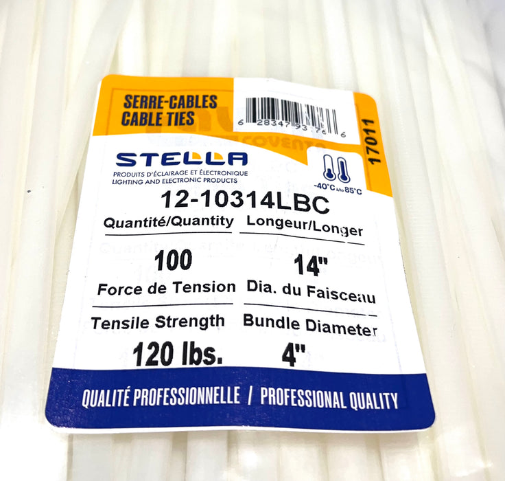 100 14'' WHITE 120 LBS WIDE CABLE TIES