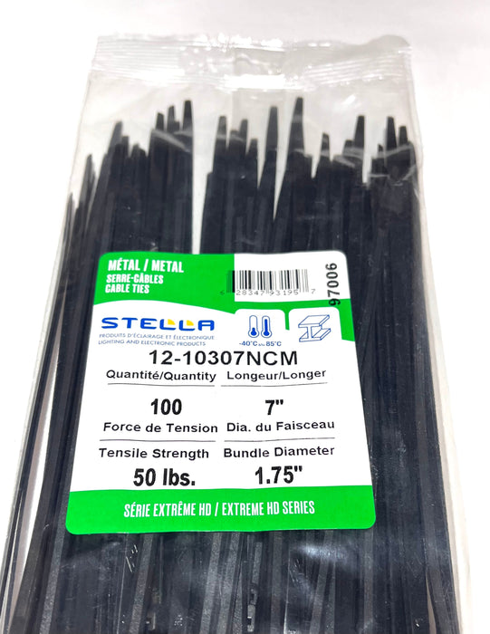 100 SERRE-CÂBLE NOIR DENT MÉTALLIQUE 7" 50LBS (B2B) (CNUM:8192333633)