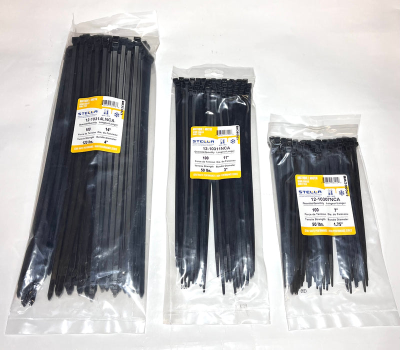 100 14" BLACK WIDE  ARCTIC CABLE TIE 120 LBS