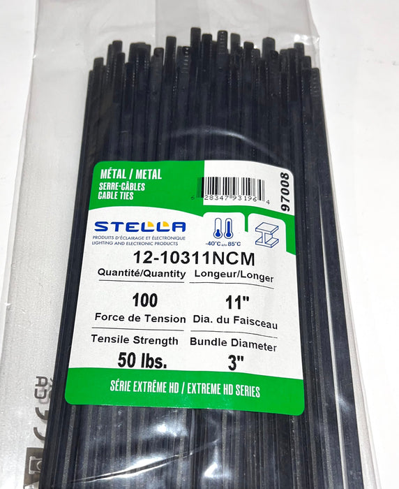 100 SERRE-CÂBLE NOIR DENT MÉTALLIQUE 11" 50LBS (B2B) (CNUM:8193332321)