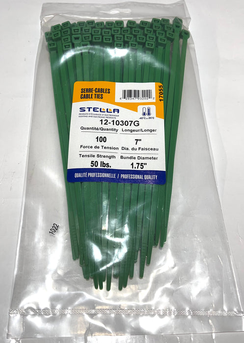 CABLE TIE, PROFESSIONAL SERIES GREEN, 7.5 IN, 50 LBS, 100 UNITS