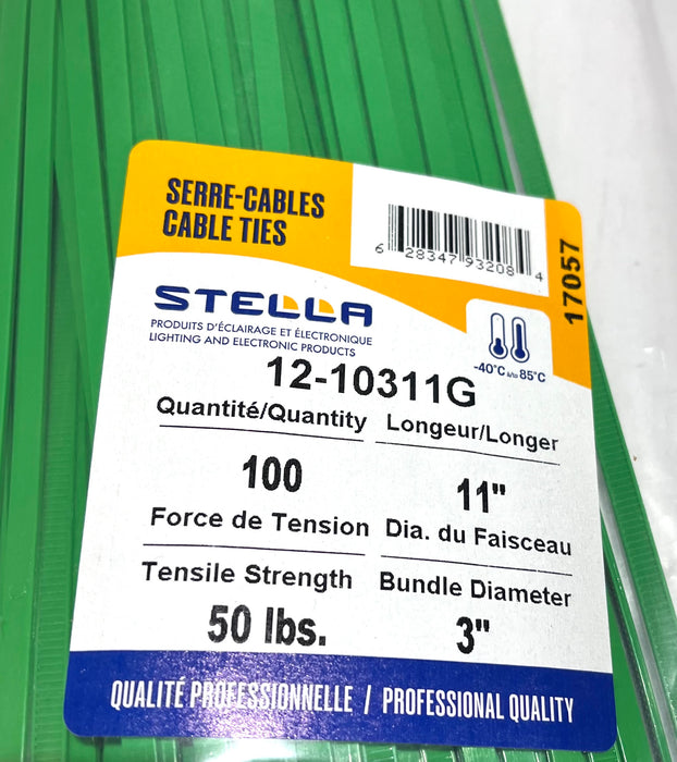 CABLE TIE, PROFESSIONAL SERIES GREEN, 11 IN, 50 LBS, 100 UNITS