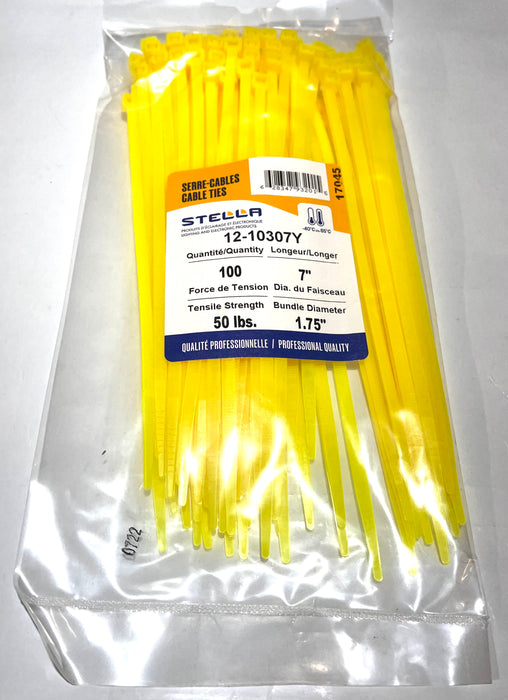 CABLE TIE, PROFESSIONAL SERIES YELLOW,7. IN, 50LBS, 100 UNITS