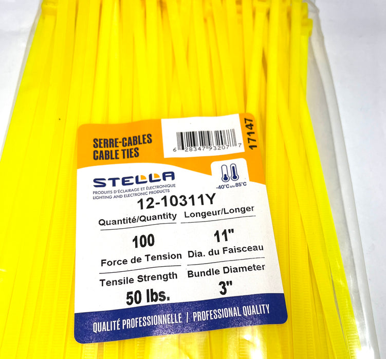 CABLE TIE, PROFESSIONAL SERIES YELLOW, 11 IN, 50 LBS, 100 UNITS