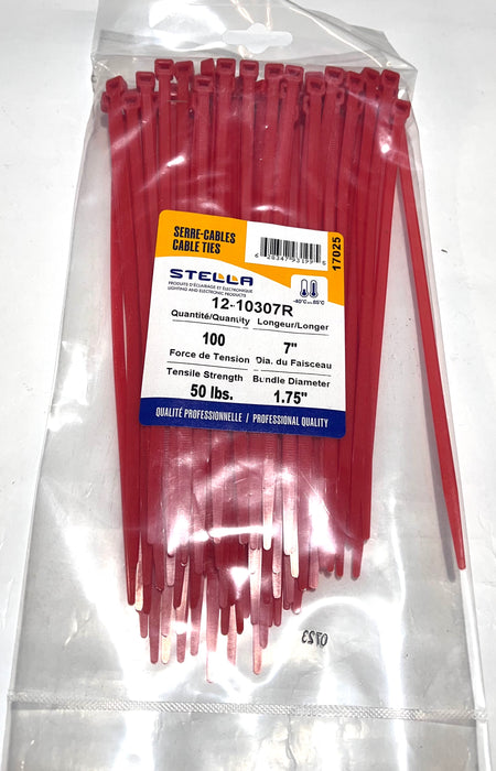 CABLE TIE, PROFESSIONAL SERIES RED,7 IN, 50LBS, 100UNITS
