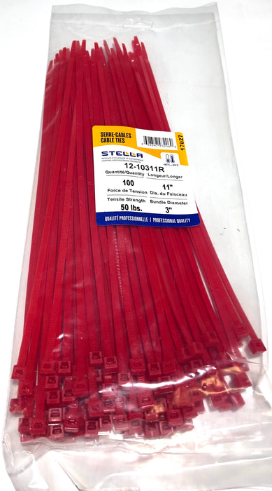 CABLE TIE, PROFESSIONAL SERIES RED, 11 IN, 50 LBS, 100 UNITS