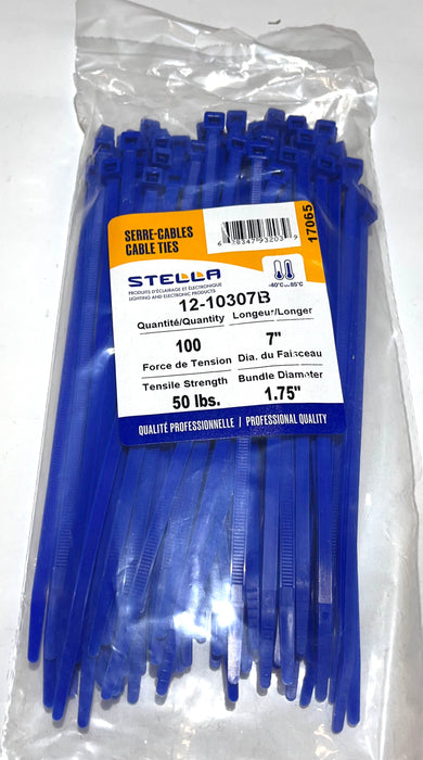 CABLE TIE, PROFESSIONAL SERIES BLUE, 7 IN, 50 LBS, 100 UNITS