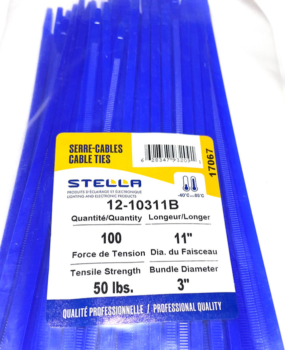 CABLE TIE, PROFESSIONAL SERIES BLUE, 11 IN, 50 LBS, 100 UNITS