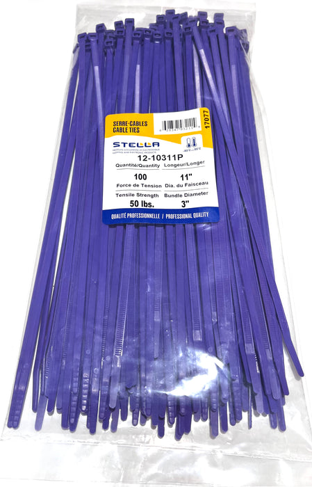 CABLE TIE, PROFESSIONAL SERIES PURPLE, 11 IN, 50 LBS, 100 UNITS