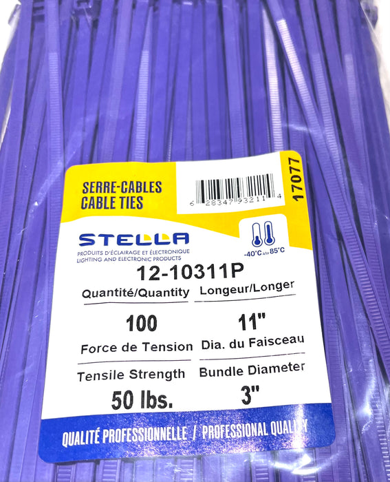 CABLE TIE, PROFESSIONAL SERIES PURPLE, 11 IN, 50 LBS, 100 UNITS