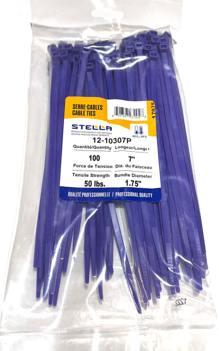 CABLE TIE, PROFESSIONAL SERIES MAUVE, 7 IN, 50 LBS, 100 UNITS